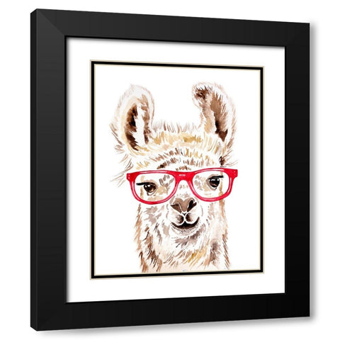 Llama in Glasses Black Modern Wood Framed Art Print with Double Matting by Seeley, Jenn