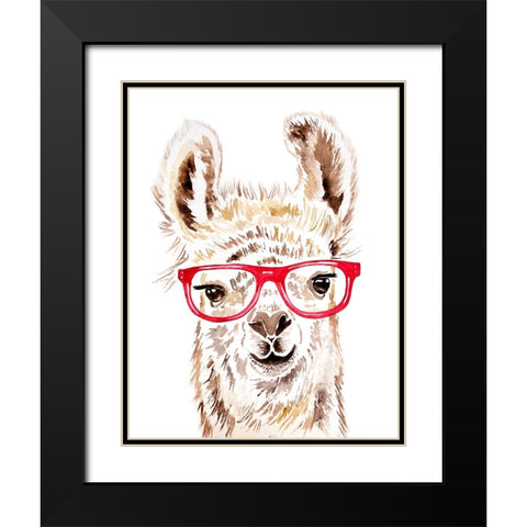 Llama in Glasses Black Modern Wood Framed Art Print with Double Matting by Seeley, Jenn