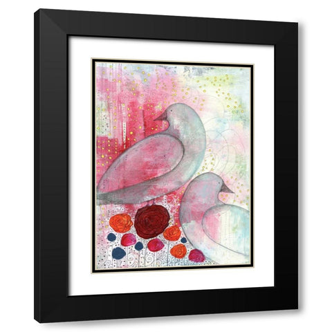 Two Birds in Fuchsia Black Modern Wood Framed Art Print with Double Matting by Ogren, Sarah
