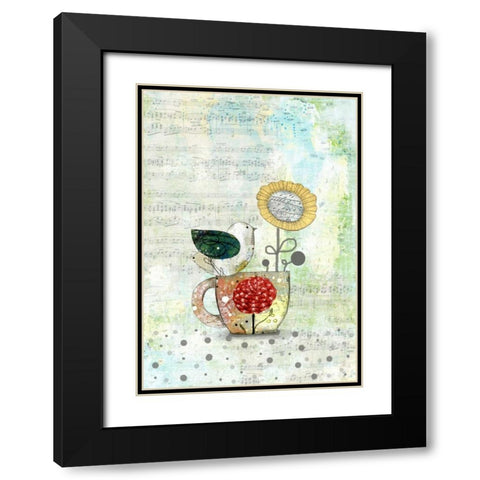 Bird on a Tea Cup Black Modern Wood Framed Art Print with Double Matting by Ogren, Sarah