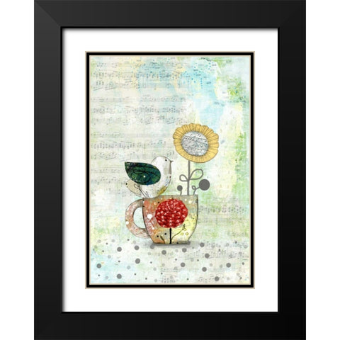Bird on a Tea Cup Black Modern Wood Framed Art Print with Double Matting by Ogren, Sarah