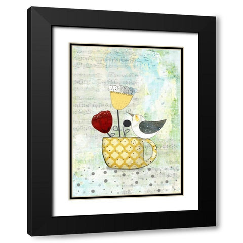 Bird on a Yellow Cup Black Modern Wood Framed Art Print with Double Matting by Ogren, Sarah