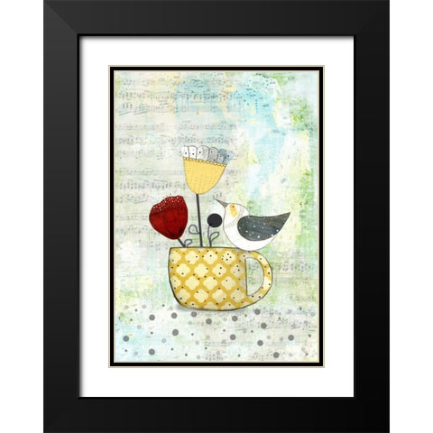 Bird on a Yellow Cup Black Modern Wood Framed Art Print with Double Matting by Ogren, Sarah