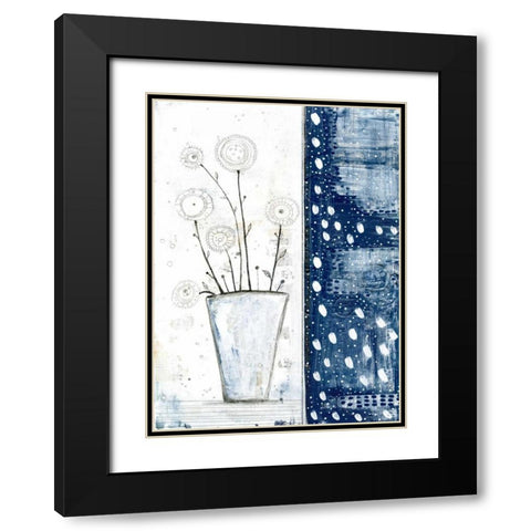 White and Navy Floral Black Modern Wood Framed Art Print with Double Matting by Ogren, Sarah