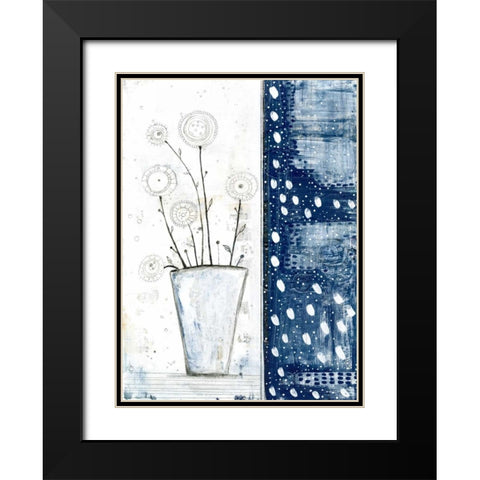 White and Navy Floral Black Modern Wood Framed Art Print with Double Matting by Ogren, Sarah