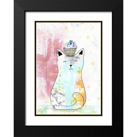 Cat with Cupcake I Black Modern Wood Framed Art Print with Double Matting by Ogren, Sarah