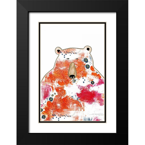 Bear with Orange Flowers Black Modern Wood Framed Art Print with Double Matting by Ogren, Sarah