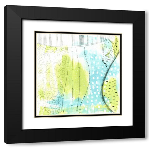 Blue and Green Abstract Black Modern Wood Framed Art Print with Double Matting by Ogren, Sarah
