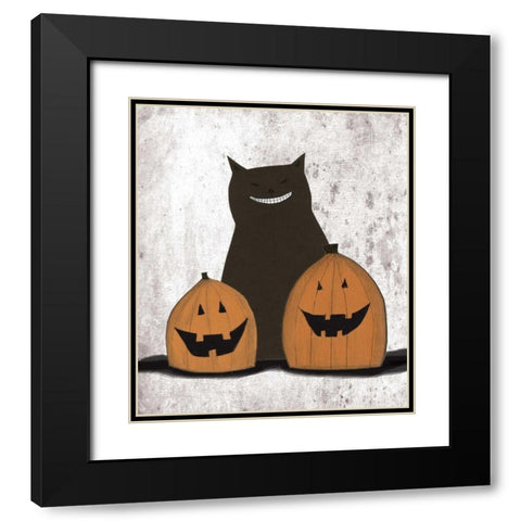Cat and Pumpkins Black Modern Wood Framed Art Print with Double Matting by Ogren, Sarah