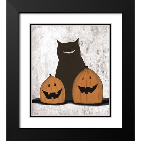 Cat and Pumpkins Black Modern Wood Framed Art Print with Double Matting by Ogren, Sarah