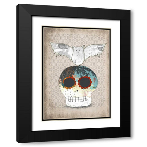 Skull and Bat Black Modern Wood Framed Art Print with Double Matting by Ogren, Sarah