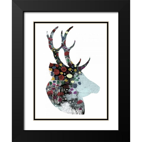Floral Deer Black Modern Wood Framed Art Print with Double Matting by Ogren, Sarah