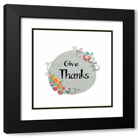 Give Thanks Pumpkin Black Modern Wood Framed Art Print with Double Matting by Ogren, Sarah