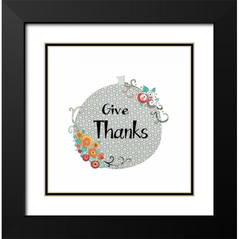 Give Thanks Pumpkin Black Modern Wood Framed Art Print with Double Matting by Ogren, Sarah