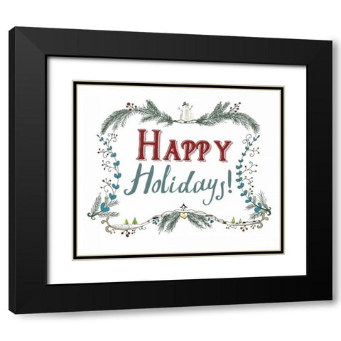 Happy Holidays Wreath Black Modern Wood Framed Art Print with Double Matting by Ogren, Sarah