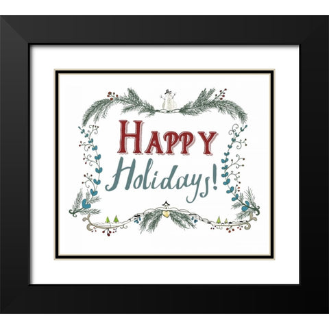 Happy Holidays Wreath Black Modern Wood Framed Art Print with Double Matting by Ogren, Sarah