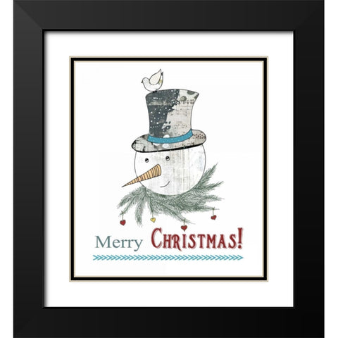 Snowman and Bird Black Modern Wood Framed Art Print with Double Matting by Ogren, Sarah