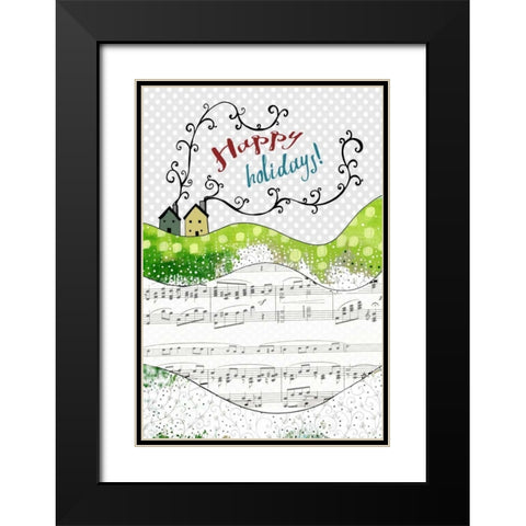 Happy Holidays Houses Black Modern Wood Framed Art Print with Double Matting by Ogren, Sarah