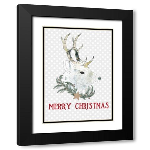 Merry Christmas Buck Black Modern Wood Framed Art Print with Double Matting by Ogren, Sarah