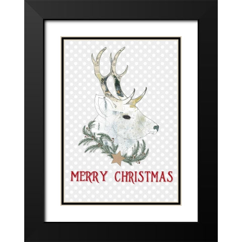Merry Christmas Buck Black Modern Wood Framed Art Print with Double Matting by Ogren, Sarah