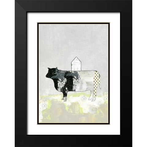 Cow and Barn Black Modern Wood Framed Art Print with Double Matting by Ogren, Sarah