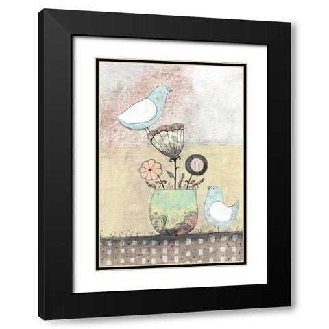 Birds Together - Floral Black Modern Wood Framed Art Print with Double Matting by Ogren, Sarah