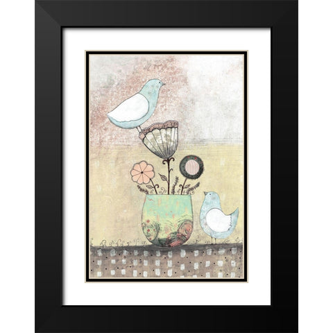 Birds Together - Floral Black Modern Wood Framed Art Print with Double Matting by Ogren, Sarah