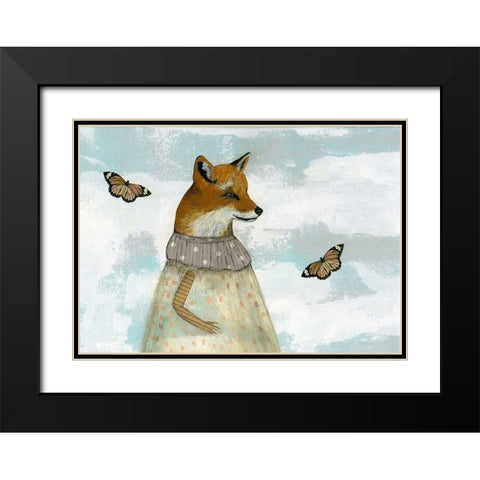 The Red Fox and the Monarchs Black Modern Wood Framed Art Print with Double Matting by Ogren, Sarah
