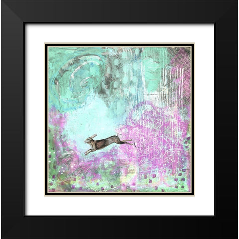 Rabbit and Purple Flowers Black Modern Wood Framed Art Print with Double Matting by Ogren, Sarah