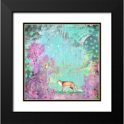 Fox and Purple Flowers Black Modern Wood Framed Art Print with Double Matting by Ogren, Sarah