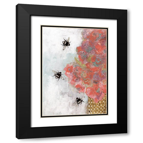 3 Bees and Orange Flower Black Modern Wood Framed Art Print with Double Matting by Ogren, Sarah