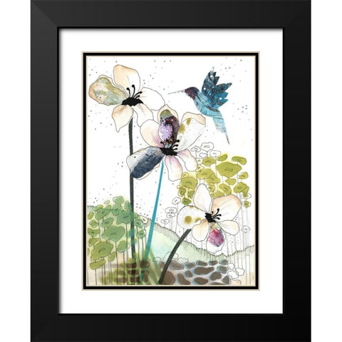 Flowers and a Hummingbird Black Modern Wood Framed Art Print with Double Matting by Ogren, Sarah