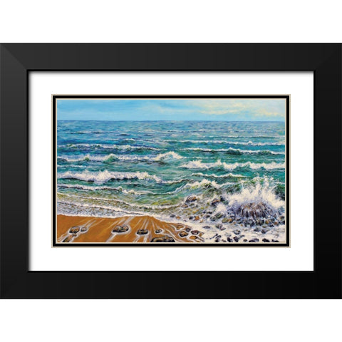 Wind White Waves Black Modern Wood Framed Art Print with Double Matting by Francis, Sandra