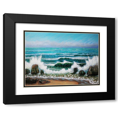 Waves on the Rocky Shore Black Modern Wood Framed Art Print with Double Matting by Francis, Sandra