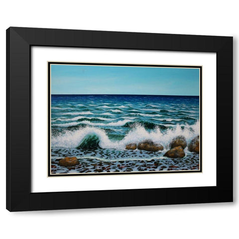 White Waves Black Modern Wood Framed Art Print with Double Matting by Francis, Sandra