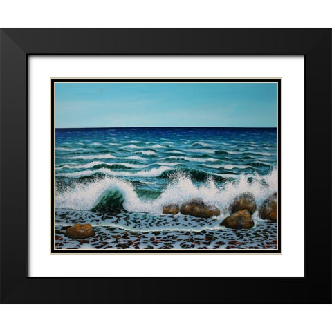 White Waves Black Modern Wood Framed Art Print with Double Matting by Francis, Sandra