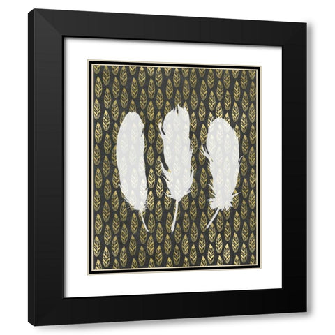 Feathers and Gold Black Modern Wood Framed Art Print with Double Matting by Moss, Tara