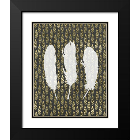 Feathers and Gold Black Modern Wood Framed Art Print with Double Matting by Moss, Tara