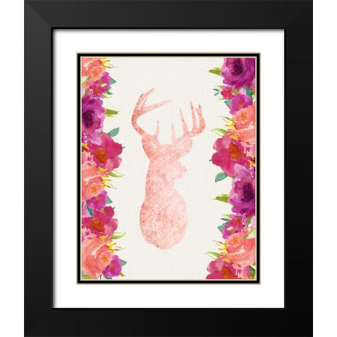 Floral Deer Head Black Modern Wood Framed Art Print with Double Matting by Moss, Tara