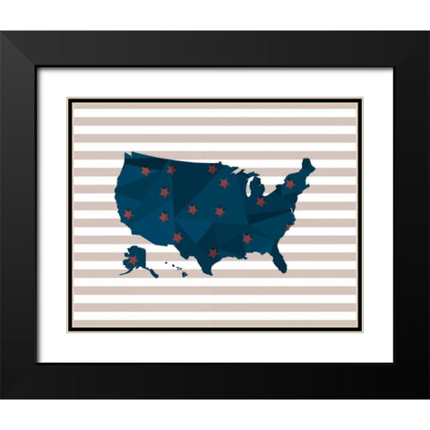 America Blue Red Stripes Black Modern Wood Framed Art Print with Double Matting by Moss, Tara