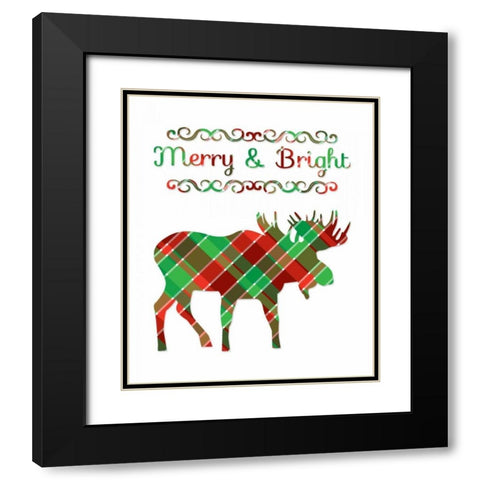 Plaid Moose Merry and Bright Black Modern Wood Framed Art Print with Double Matting by Moss, Tara