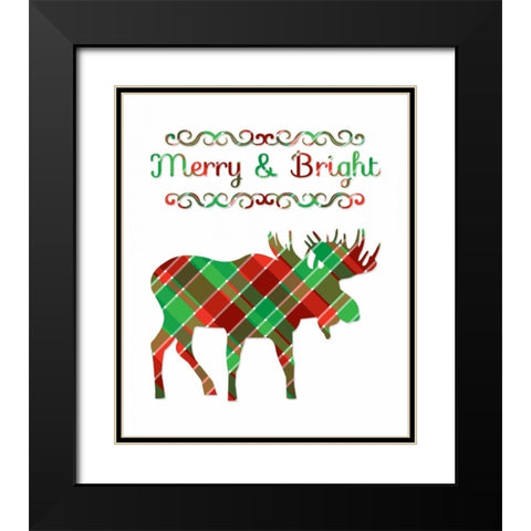 Plaid Moose Merry and Bright Black Modern Wood Framed Art Print with Double Matting by Moss, Tara