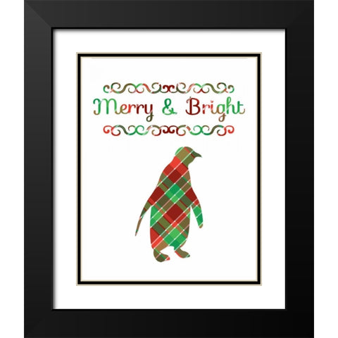 Plaid Penguin Merry and Bright Black Modern Wood Framed Art Print with Double Matting by Moss, Tara