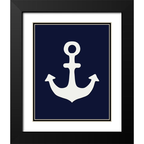 White Anchor on Blue Black Modern Wood Framed Art Print with Double Matting by Moss, Tara