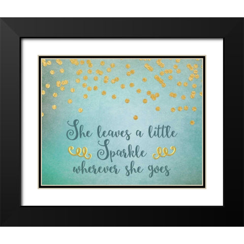 She Leaves a Little Sparkle - Teal Black Modern Wood Framed Art Print with Double Matting by Moss, Tara