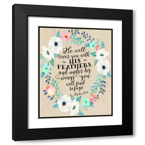 Psalm 91 - 4 Wreath Black Modern Wood Framed Art Print with Double Matting by Moss, Tara