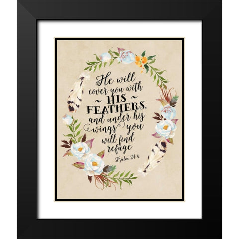 Psalm 91 - 4 Tribal Wreath Black Modern Wood Framed Art Print with Double Matting by Moss, Tara