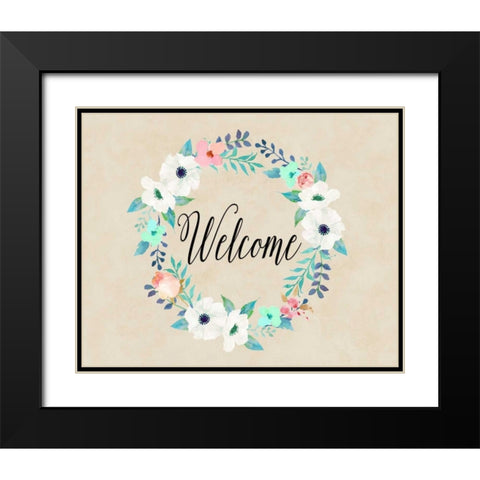 Welcome Teal and Pink Black Modern Wood Framed Art Print with Double Matting by Moss, Tara