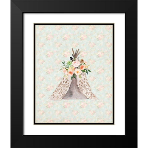 TeePee on Floral Black Modern Wood Framed Art Print with Double Matting by Moss, Tara