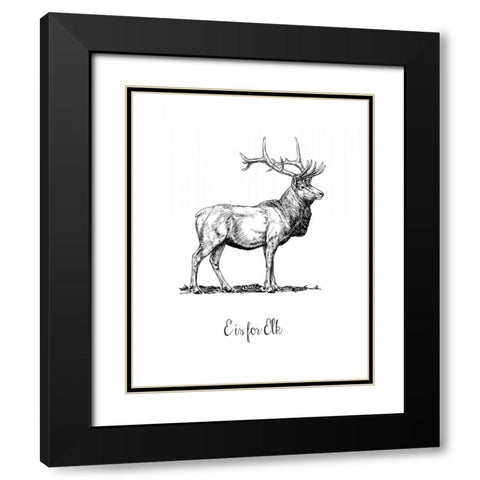E is for Elk Black Modern Wood Framed Art Print with Double Matting by Moss, Tara